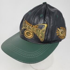 Vintage Green Bay Packers Leather Strapback Hat Pro Elite Made in USA 90s
